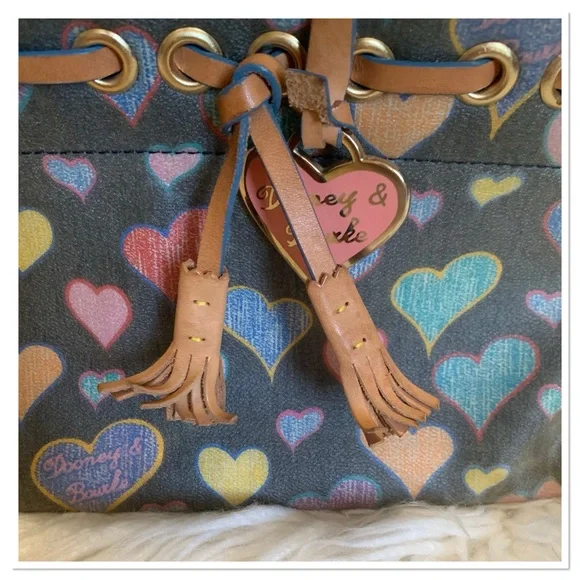 Dooney & Bourke Vintage Y2K Tiny Tassel Scribble Hearts Tote Multicolor - Picture 2 of 12